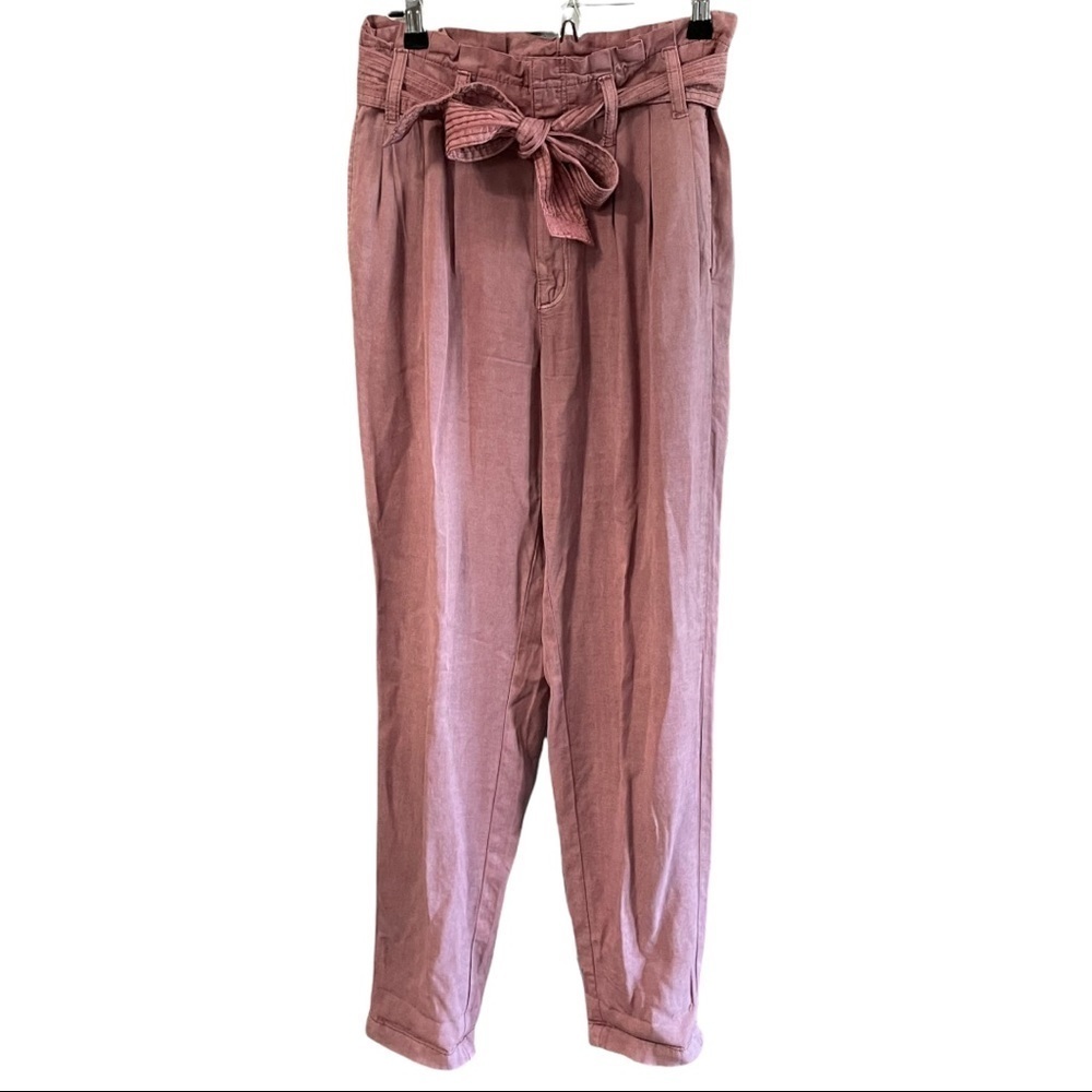 American Eagle High Waisted Pink Paperbag Pants Size 4 - Picture 3 of 11